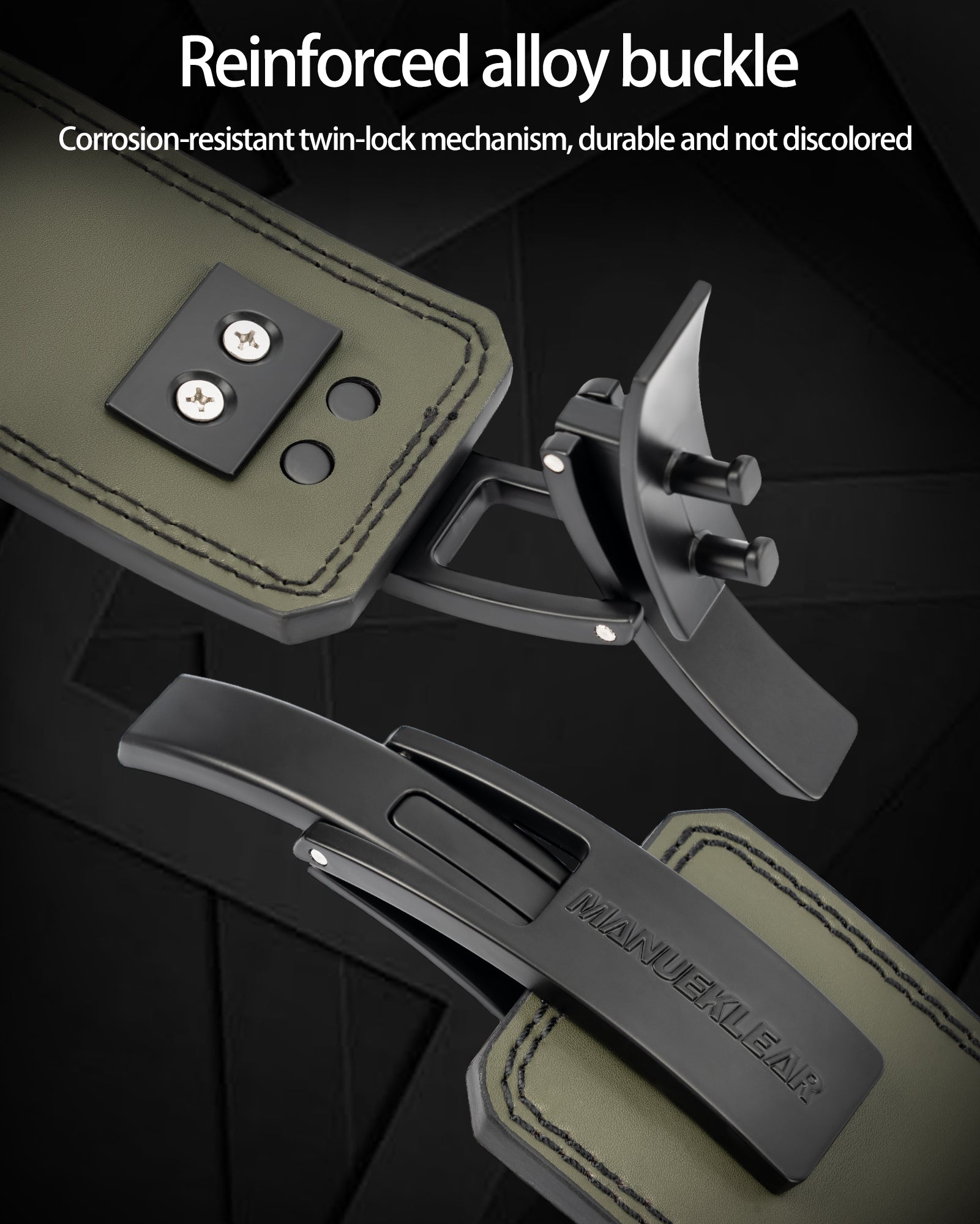 reinforced alloy lever buckle on weightlifting belt