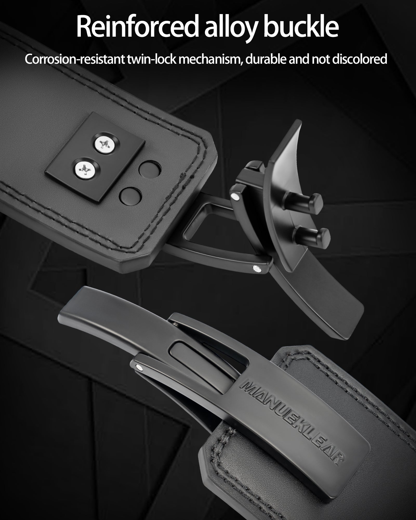 reinforced alloy lever buckle on weight lifting belt