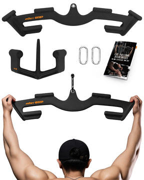 Mostgrip black multi-grip LAT pulldown bar and V bar set with accessories, ergonomic cable attachments for home gym