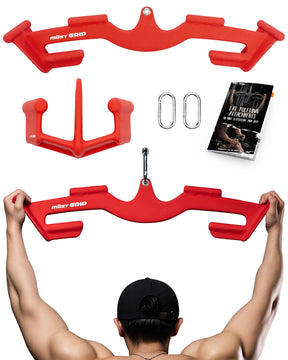 Red multi-grip LAT pulldown bar and V bar set for cable machines, versatile gym attachments
