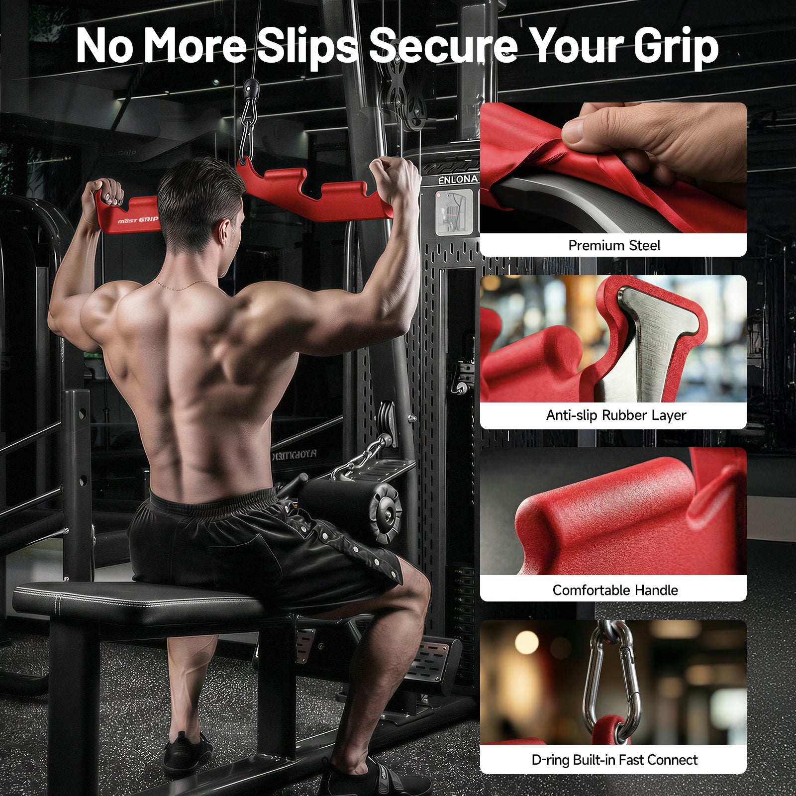 LAT Pull Down Bar with 6 Ergonomic Handles, Neutral Grip LAT Pulldown Attachments for Whole Back Training, Wide Grip LAT Pulldown Bars for Home Gym Cable