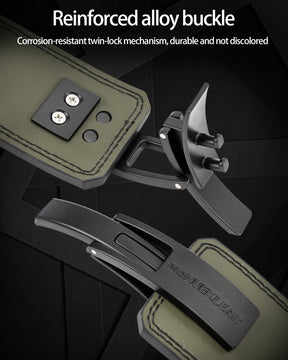 reinforced alloy lever buckle on weightlifting belt