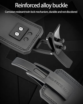 reinforced alloy lever buckle on weight lifting belt