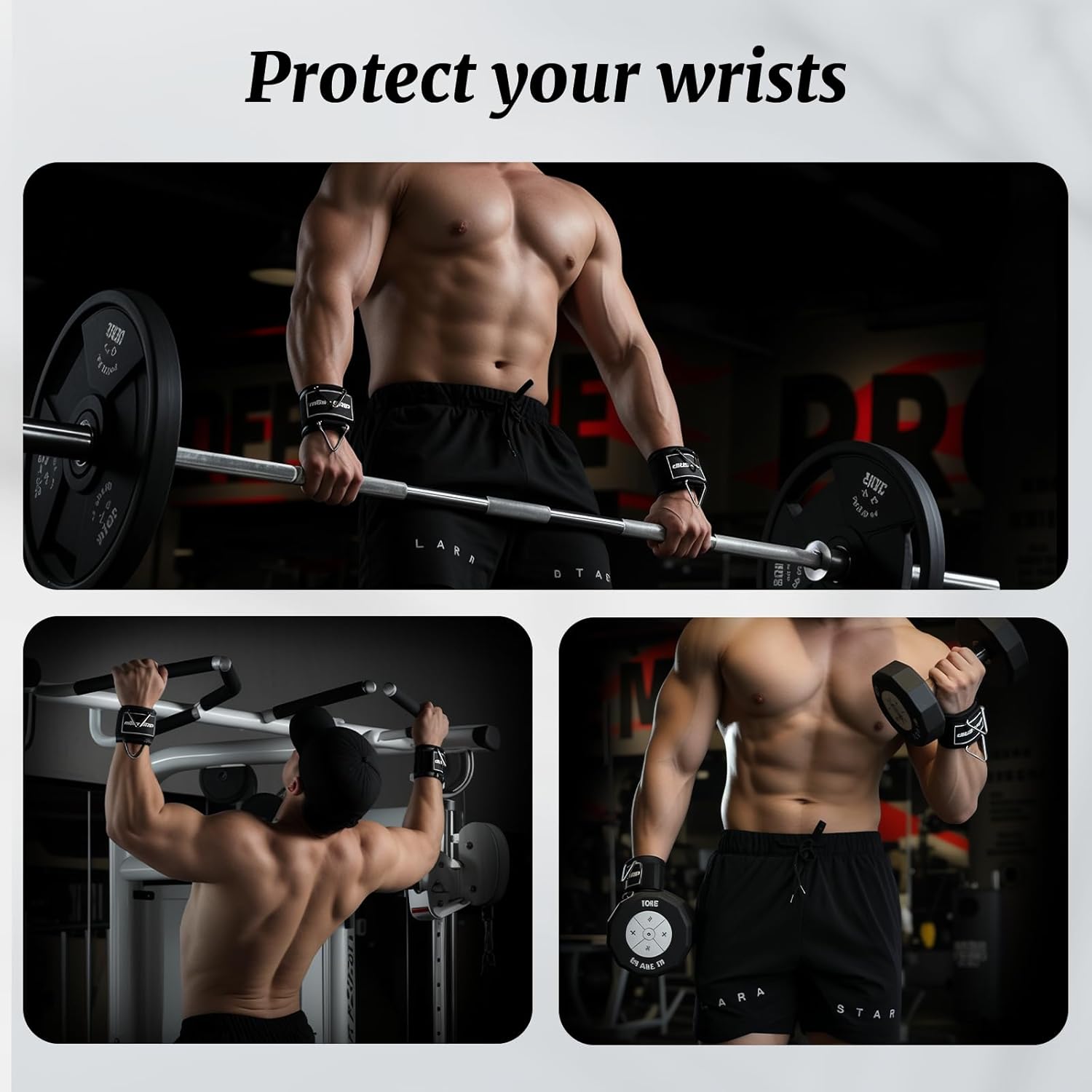 Wrist Cuffs with D-Ring, Wrist Wraps for Weightlifting with Neoprene Padding, Wrist Straps for Cable Machines