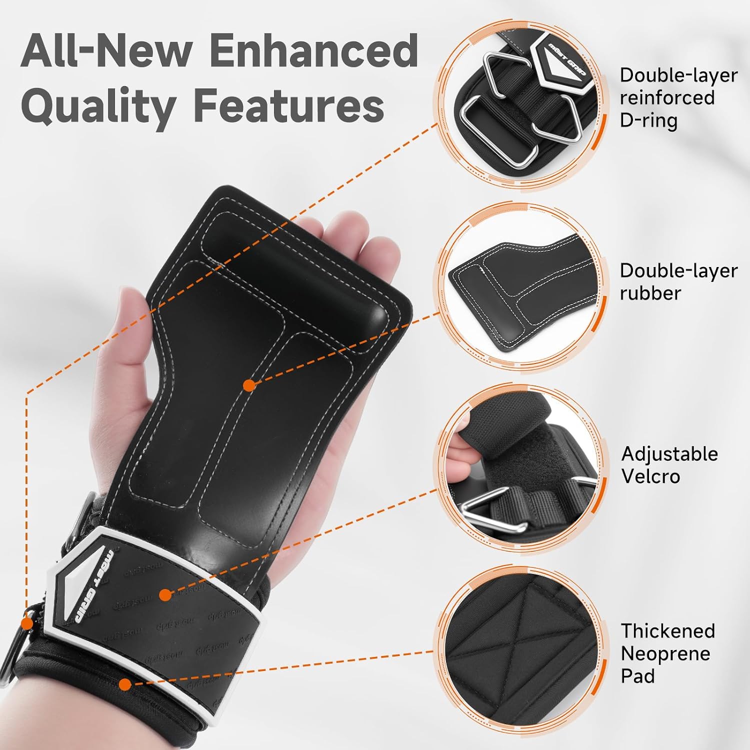 Non-Slip Gym Wrist Sraps for Weightlifting, Double Rubber Weight Lifting Straps with D Rings for Cable Machine Workout, Wrist Wraps with Cushion Wrist Loop for Men Women Deadlift