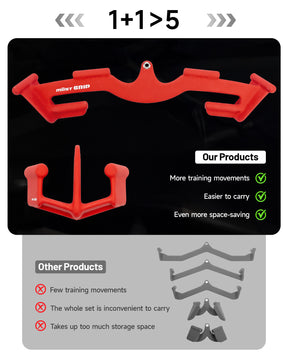 Mostgrip red LAT pulldown bar replaces three competitor handles in one compact design